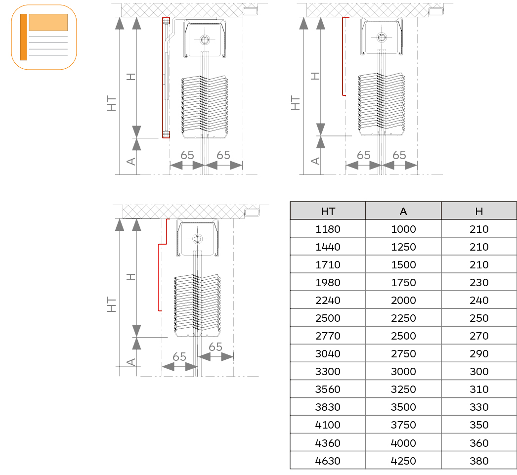 Medidas replegamiento tapa frontal Gradstor 90