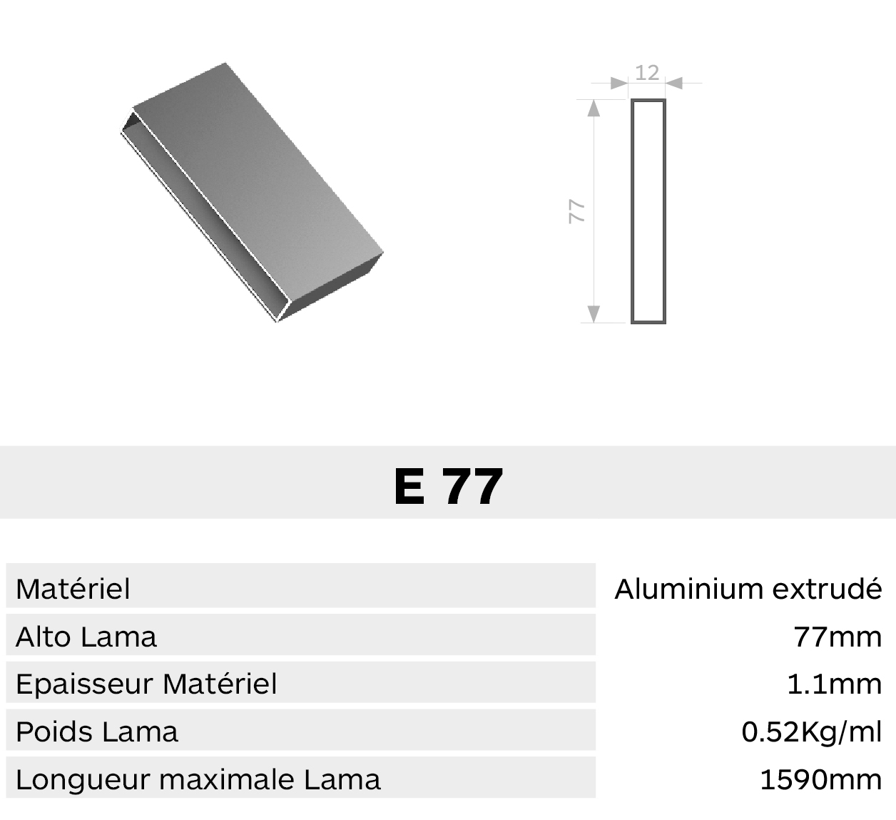 Caracteristica lama E77