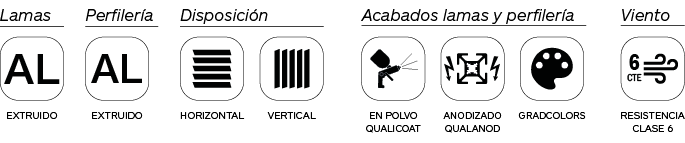 Icono características lamas de celosías de aluminio Brise Soleil Serie BZ 400