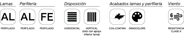 Infografia características Celosías Phalsol Serie PH U 81. Celosías de lamas fijas de aluminio