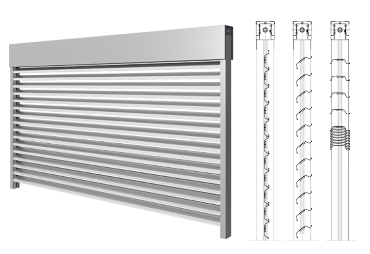 Render e infografía de la persiana replegable y orientable de aluminio Dherma 100 de Gradhermetic